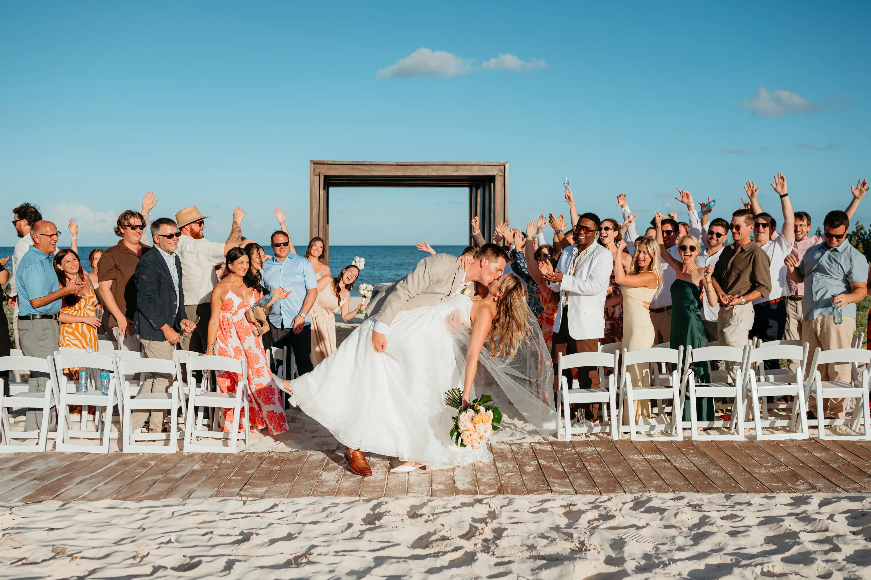 Bride and groom black and white walking